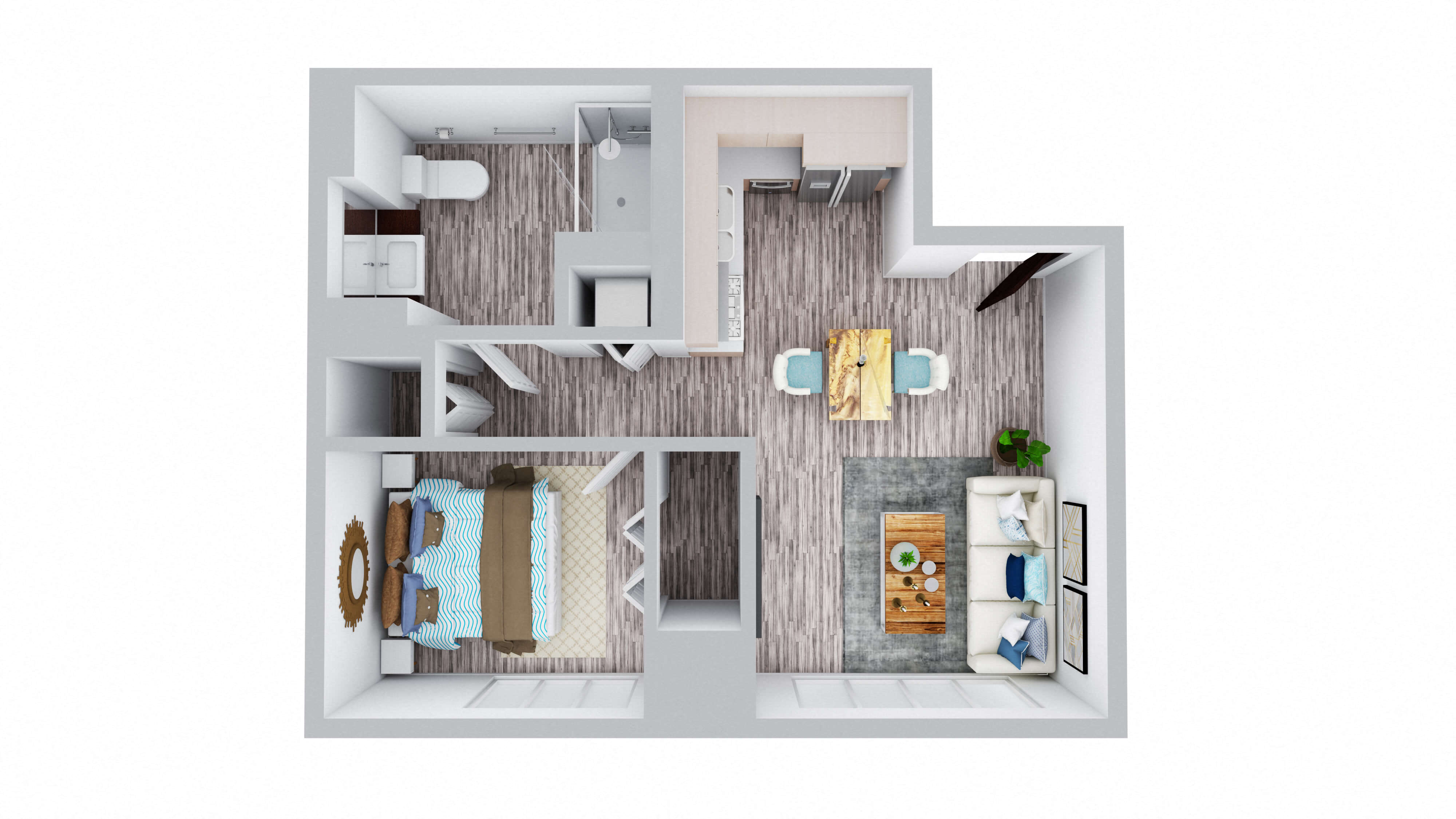Floor plan for 1 bed, 1 bath, 568 sqft
